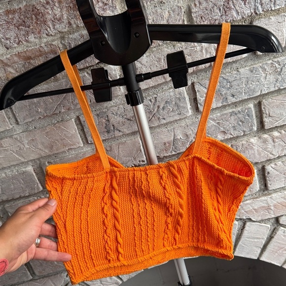 Zara Vibrant Orange Cable Knit Crop Top - Picture 3 of 5